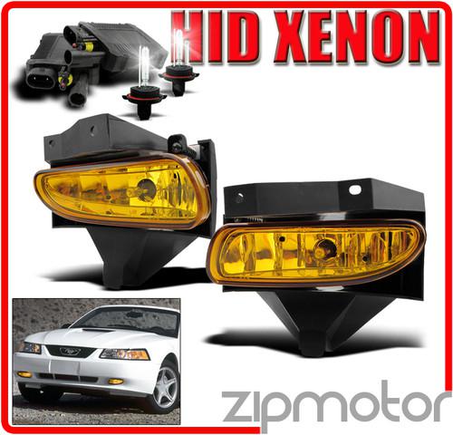 1999-2004 ford mustang bumper yellow fog light+6000k hid kit 2000 2001 2002 2003