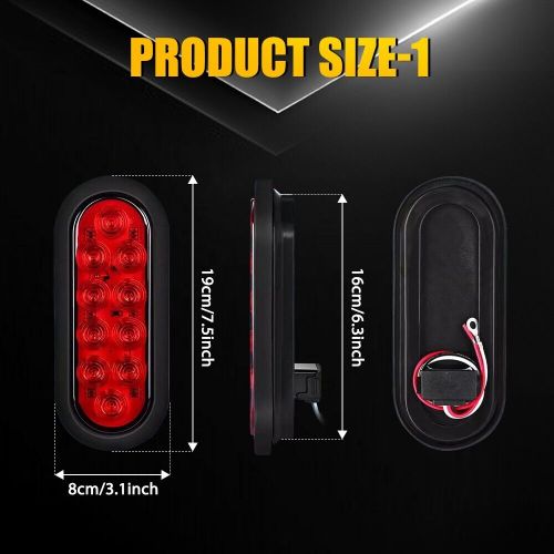 2x 10 led 6&#034; red oval flush mount brake lights stop tail light car truck trailer