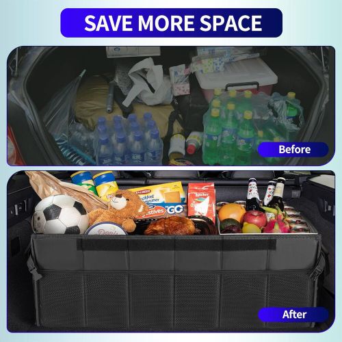 Large capacity car trunk organizer with lip heavy duty pu leather foldable bag