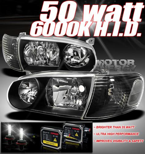 2001-2002 toyota corolla crystal jdm black head light+corner+50w hid signal lamp