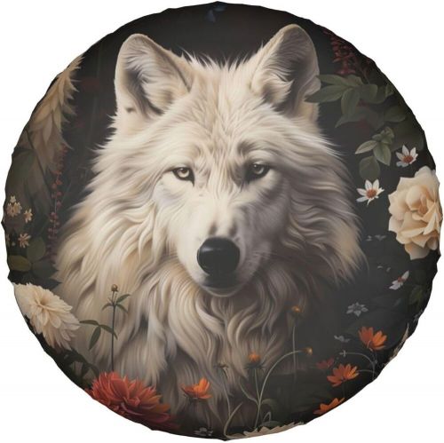 Vintage white wolf flower tire cover with fun universal tire cover