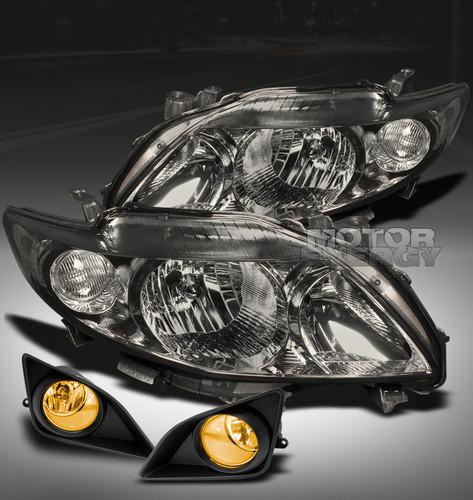 2009-2010 toyota corolla crystal smoke head light+yellow fog+cover bumper signal