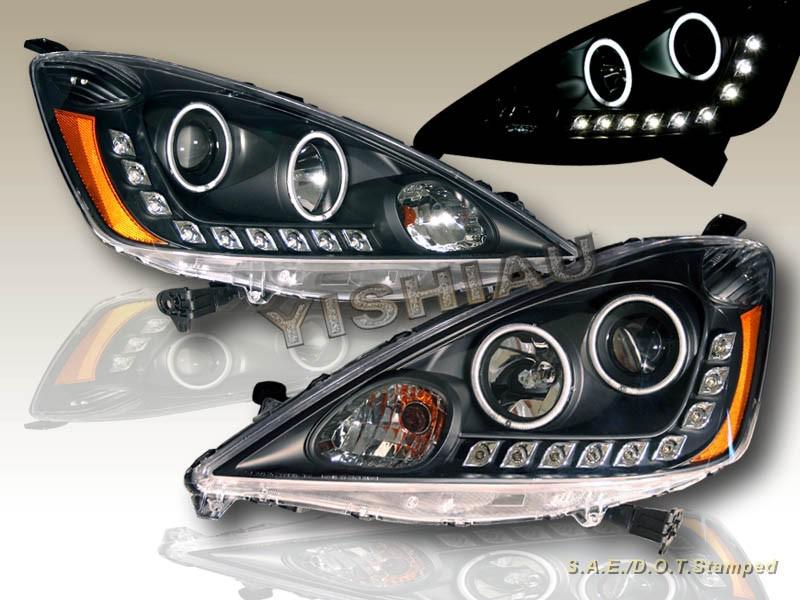 09 10 honda fit dual halo ccfl projector headlights black with led stripe