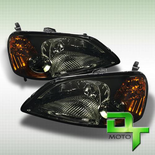 Smoked 01-03 honda civic 2/4dr dx lx ex crystal headlights lamp light left+right