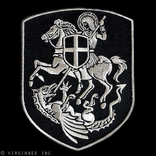 Saint george slaying dragon cross shield christian biker patch silver embroidery