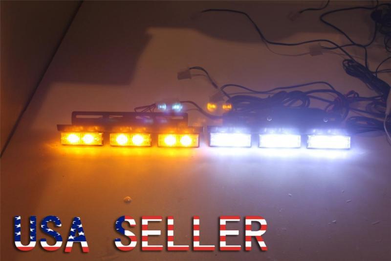 2x6 led 3mode car truck boat strobe emergency  light front grille whiteamber