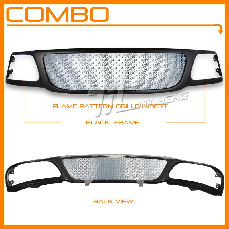 1999-2002 ford expedition black grille frame flame pattern insert grill f150 new