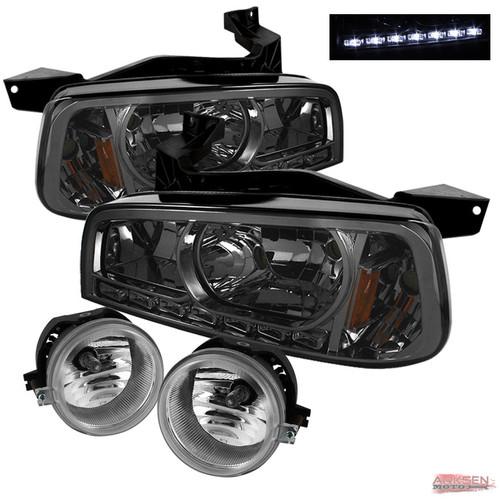 Smoked 06-10 dodge charger 2in1 led smoke headlights+bumper fog lights+switch