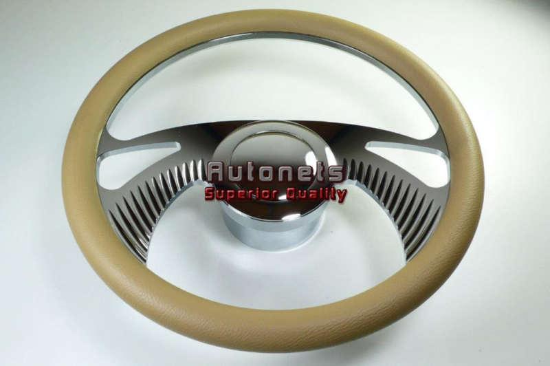 Beige boomerang camaro leather nova hot rod steering wheel aluminum horn adapter