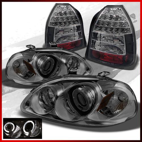 96-98 civic 3dr black halo projector headlights+black led tail lights lamps set