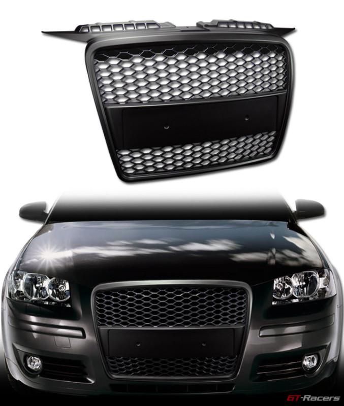 Blk r sport style badgeless honeycomb mesh front hood grill grille 06-08 audi a3