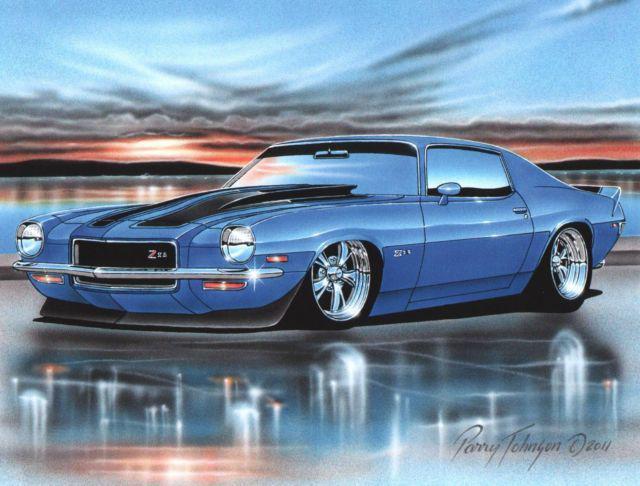 1970 71 72 73 chevy camaro z28 muscle car automotive art print blue