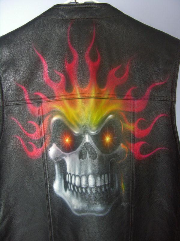 Leather harley davidson vest - vintage - skull art  by sammy - daytona  '98