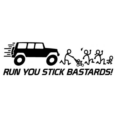 Run stick people 4x4 funny- vinyl decal sticker! many colors!!!!