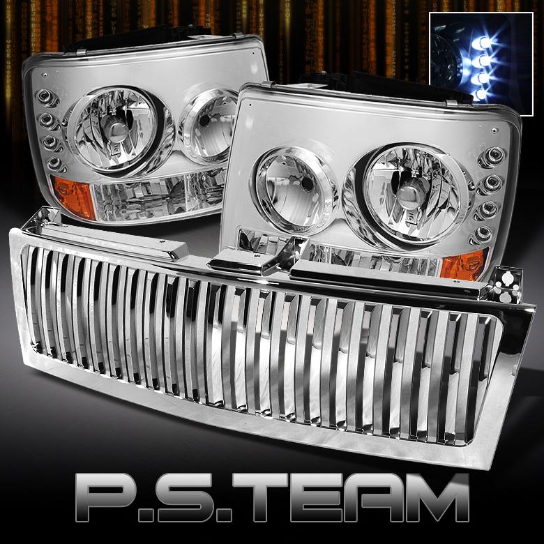 99+ silverado suburban tahoe 2in1 led headlights w/bumper+sport chrome grille