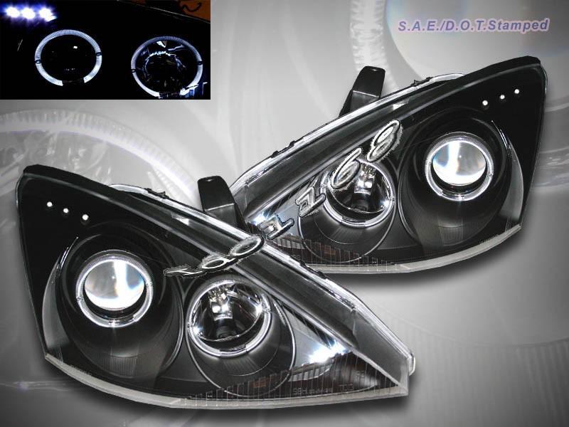 00 - 04 ford focus projector headlights black twin halo with led 