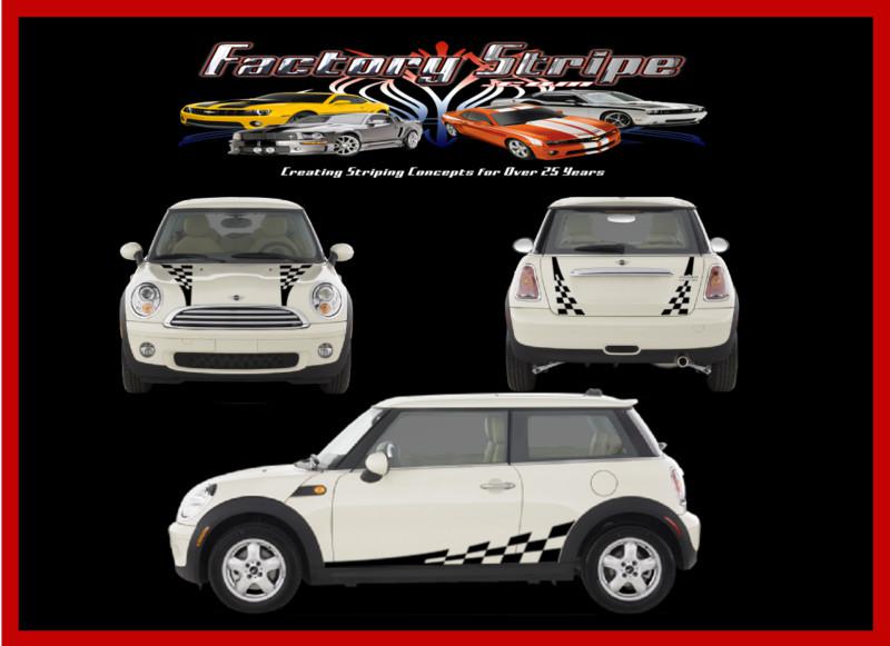 Mini cooper checkered flag kit graphic decals factory stripe 