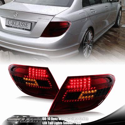 08-10 mercedes-benz w204 c-class red smoked lens chrome housing led tail lights