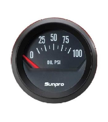 2" electrical oil pressure gauge 0-100 psi black / black bezel new sunpro cp8212