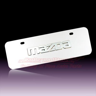 Mazda in 3d half-size chrome steel license plate, lifetime warranty + free gift