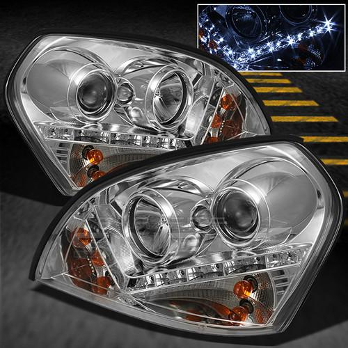 Fit 05-09 tucson se gls drl daylight led strip chrome clear projector headlights