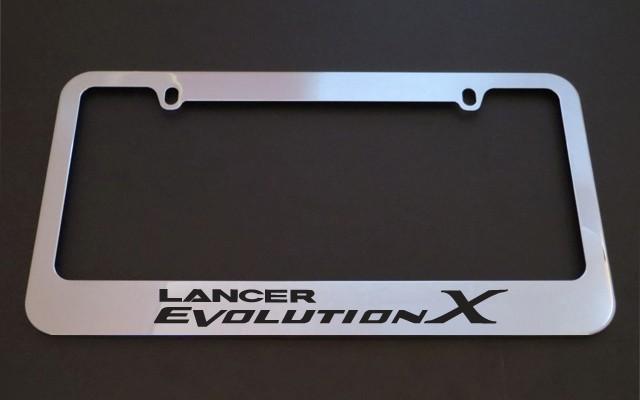 1 new mitsubishi lancer evolution x chrome metal license plate frames + caps