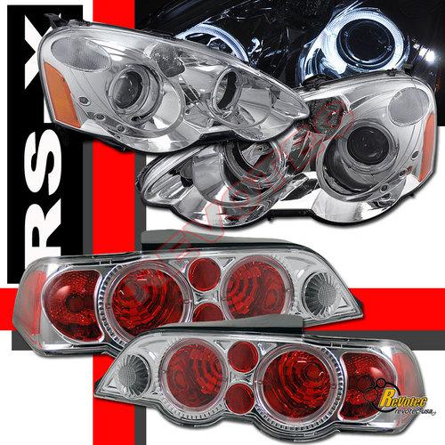 02 03 04 acura rsx dual halo angel eyes led projector headlights & tail lights