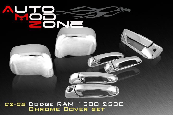 02-08 dodge ram 5dr chrome door handle + mirror cover combo w/o psg keyhole