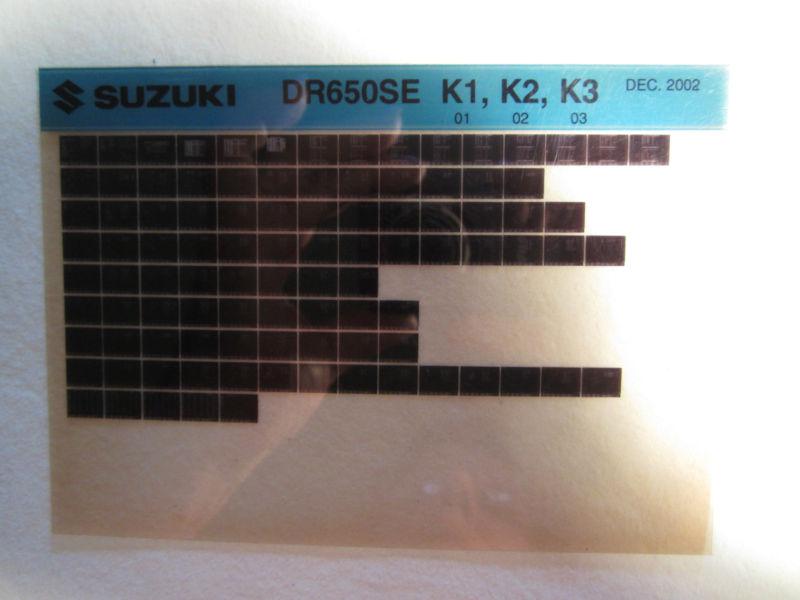 2001-2003 suzuki motorcycle dr650se k1 k2 k3 microfiche parts catalog dr 650 se