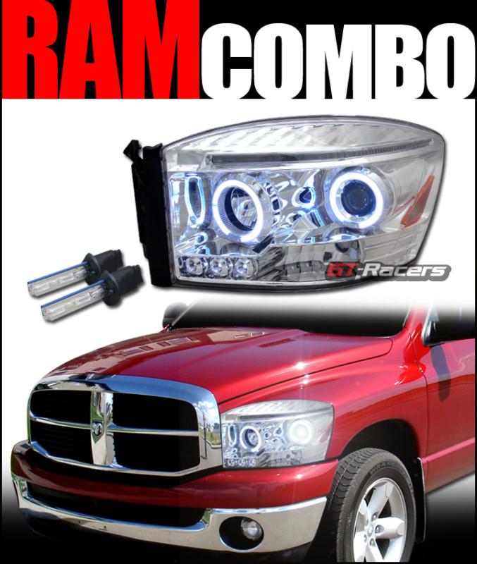 6000k hid xenon w/chrome halo drl led projector head lights signal 2006-2008 ram