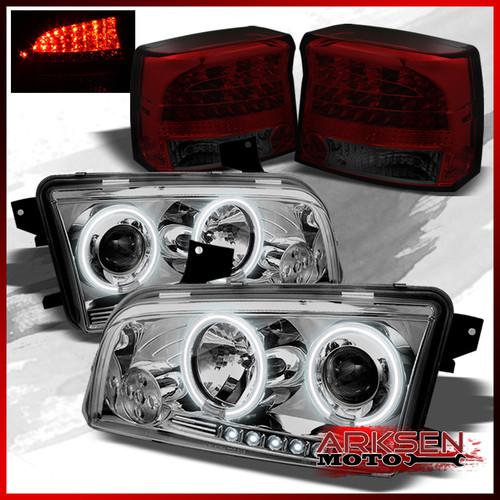 09-10 charger ccfl halo projector clear headlights+ red smoked led tail lights