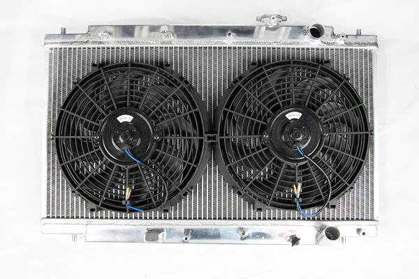 Godspeed 94-01 integra dc5 b18 aluminum 2 row radiator+slim fan x 2