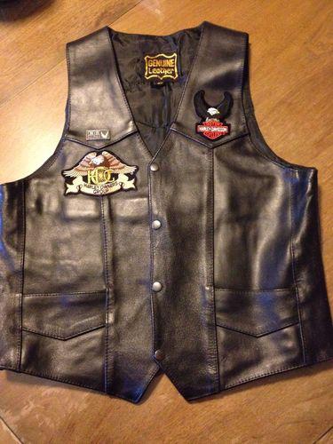 Harley davidson black leather vest mens 40 l large owner's group eagle