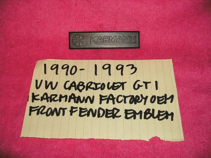 1990-1993 vw cabriolet gti karmann front fender emblem factory oem free shipping