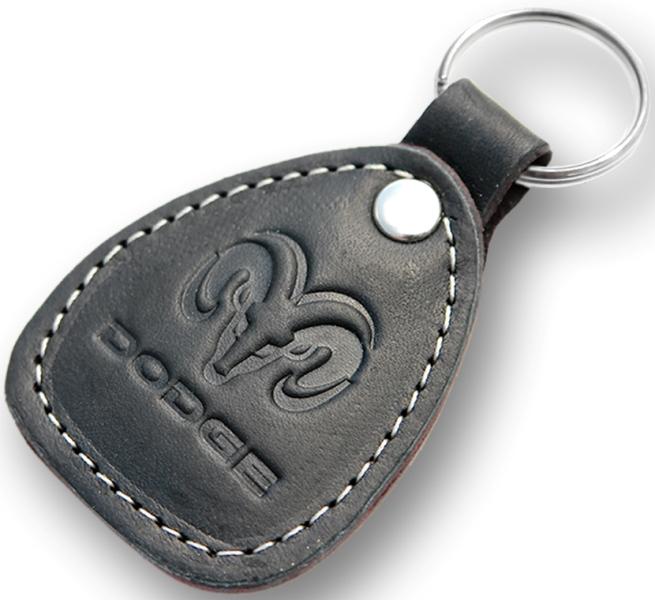 New leather black / white keychain car logo dodge auto emblem keyring