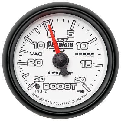 Autometer phantom ii mechanical boost/vacuum gauge 2 1/16" dia white/black face