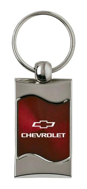 Chevrolet burgundy rectangular wave key chain ring tag key fob logo lanyard