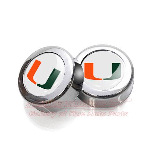 University of miami hurricanes license plate frame chrome screw covers, pair