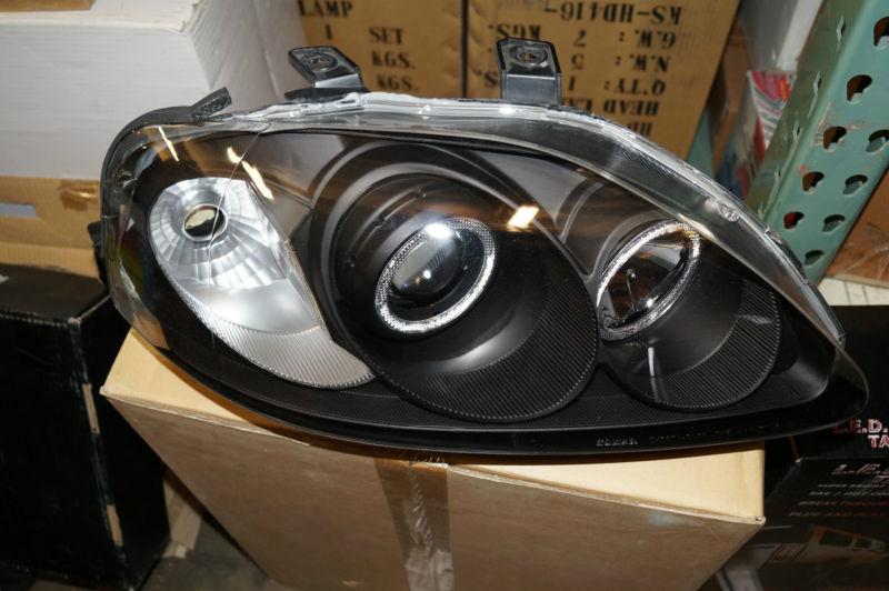 99-00 honda civic reflex halo  projector chrome headlights lamp light pair set