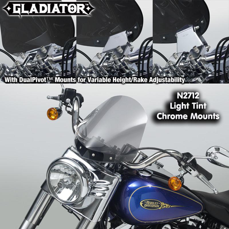 Harley flstf fat boy 2007-13 gladiator nc windshield lt tint chrome mnts n2712