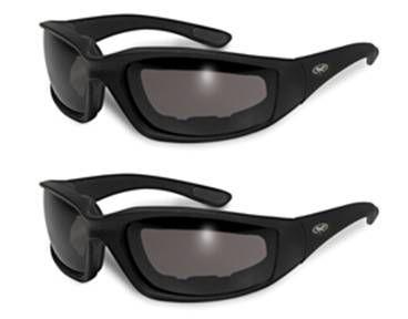 2 motorcycle glasses sunglasses both smoke tinted padded dark gray tint shaded