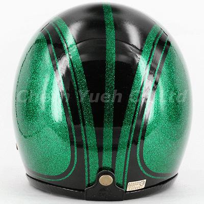 Vintage style metalflake black/green stripes & ellipse beetle motorcycle helmet 