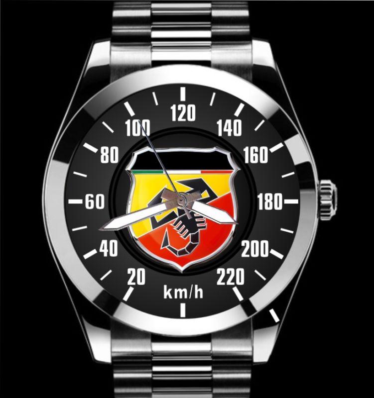  fiat abarth 500 220 km/h speedometer meter auto art stainless chrome watch