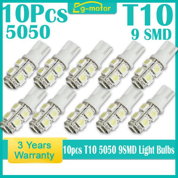 10pcs white t10 w5w 194 168 led 5050 9 smd light bulb wedge side dashboard lamp