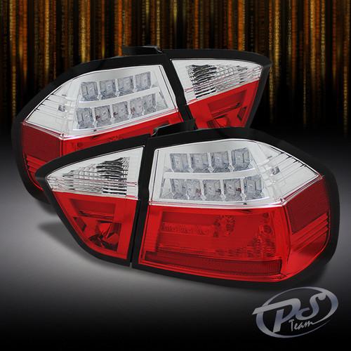 05-08 bmw e90 3-series 4dr sedan 4pcs red clear led strip tail brake lights lamp