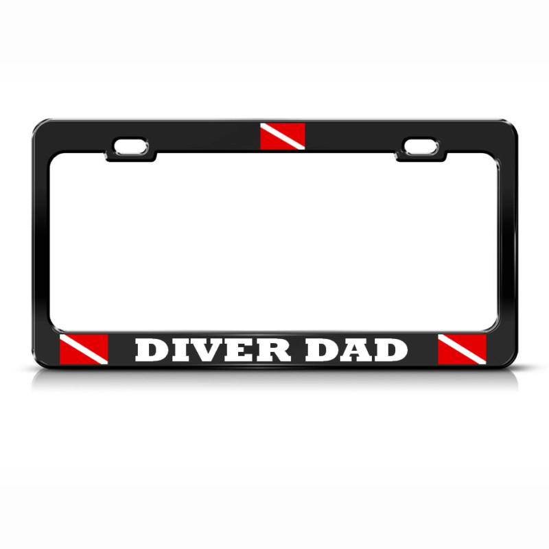 Diver dad license plate frame heavy metal love scuba diving black  tag border