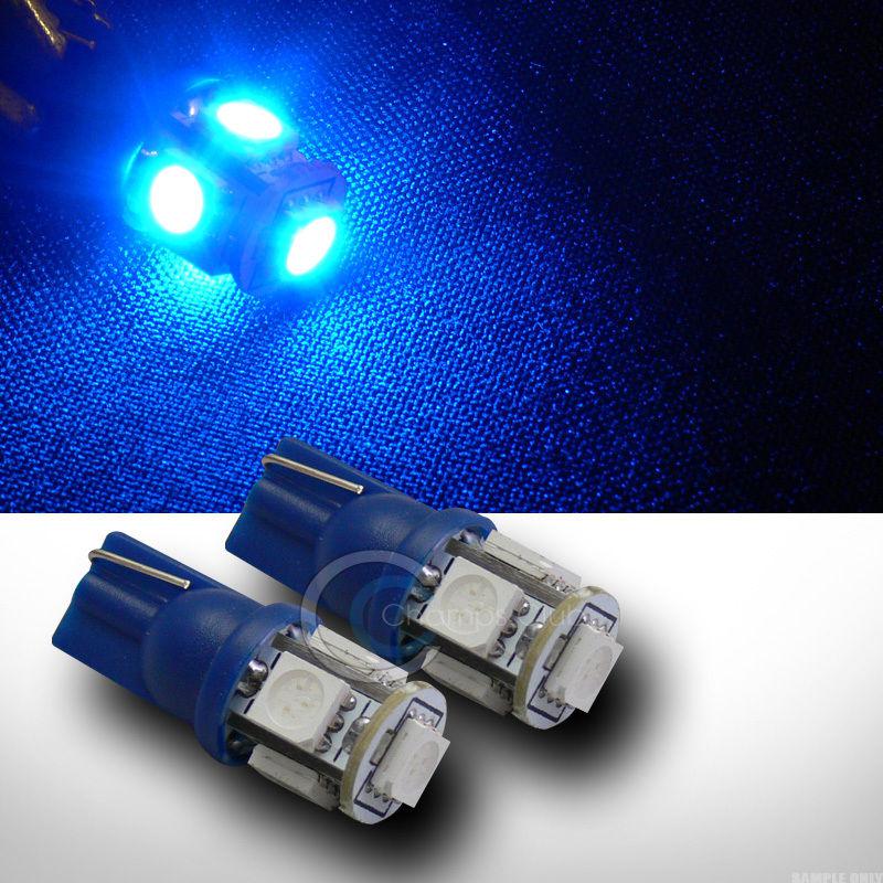 2pc blue t10 wedge base 5x 5050 smd led door/trunk/running light lamp bulbs set