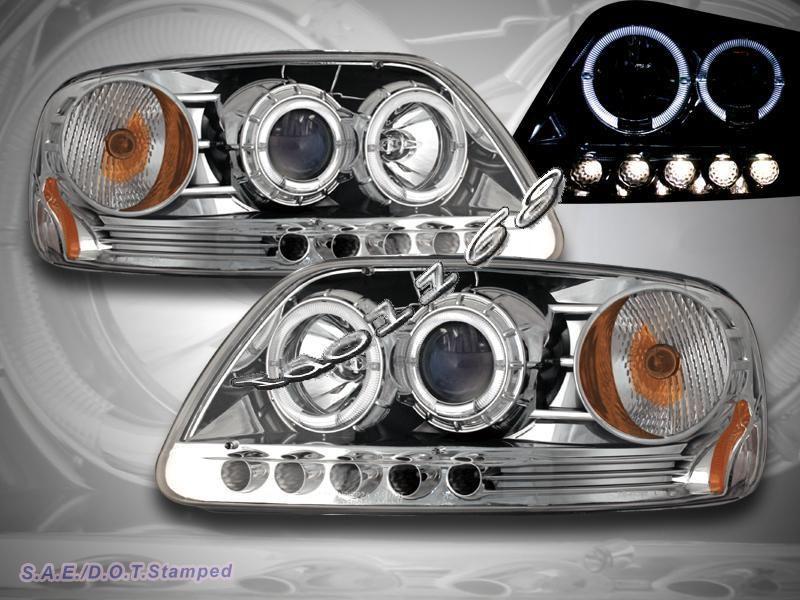 1997-2003 ford f150 / 97-02 expedition projector headlights chrome twin halo led