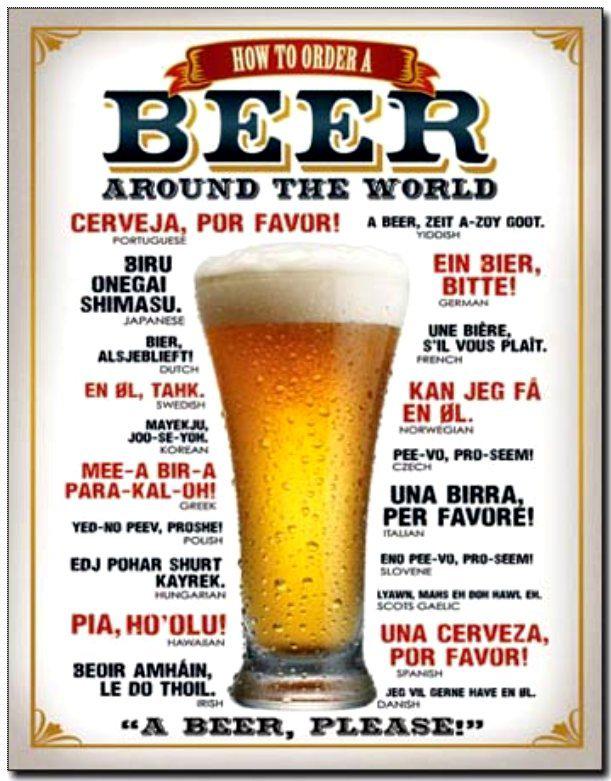 Tin garage sign how to order a beer around the world different languages