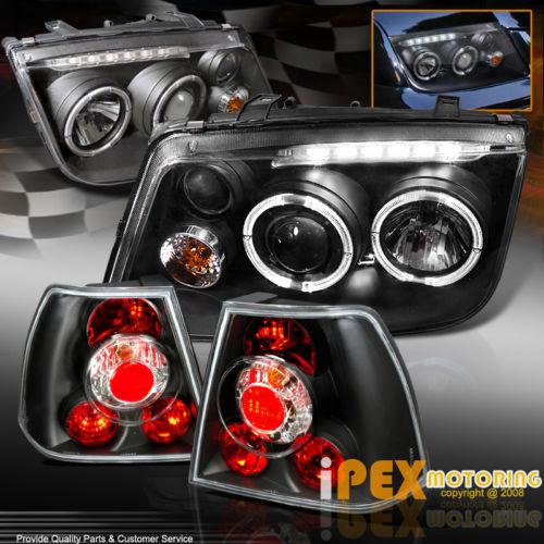 Vw 1999-2005 jetta mk4 black tail light + angel eye halo led projector headlight